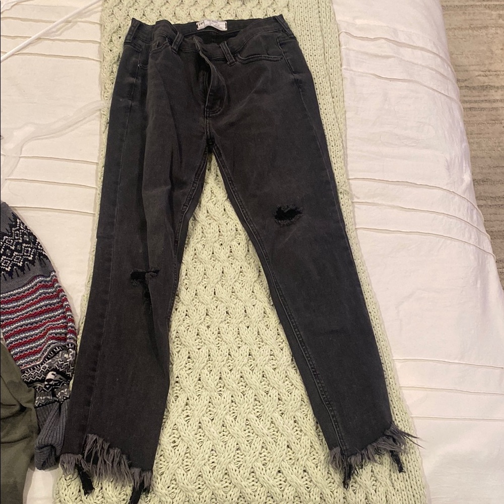 Free People Black Skinny Jeans Distressed Style